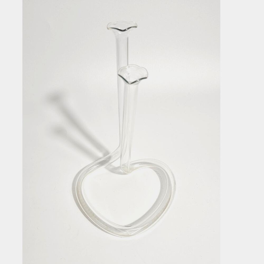 Vintage 80s Heart propagation double bud vase blown glass